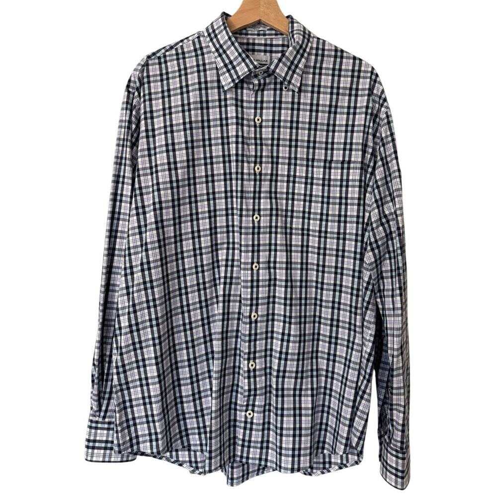 Peter Millar Blue and White Long Sleeve Button Down Plaid Shirt Size XL